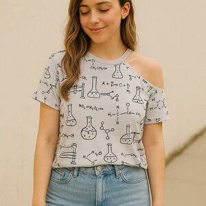 Urban Revivo One-Shoulder Chemistry Equation Tee 6 Black / White